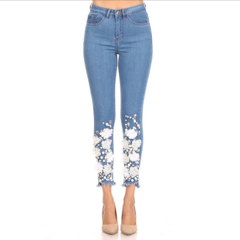 Denim Skinny Rhinestone Jeans - Picture 2 of 3